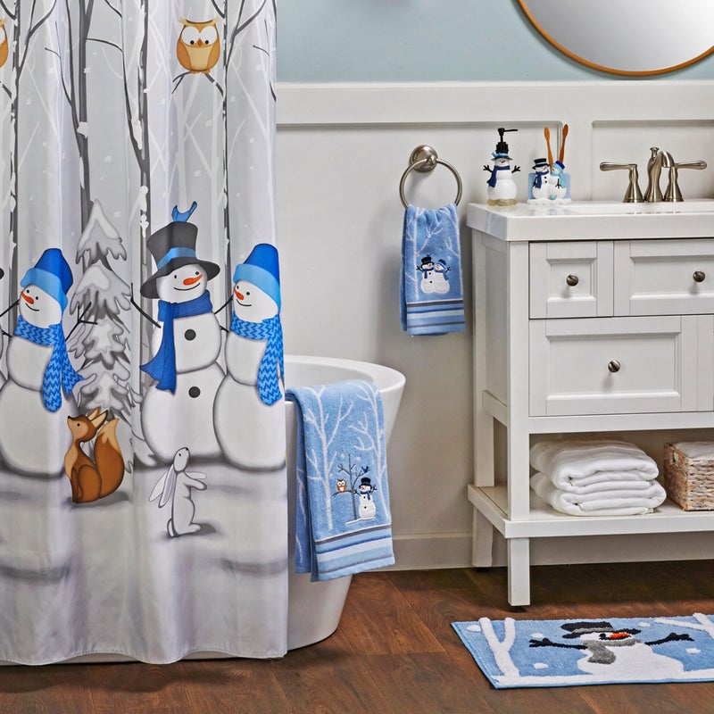 SKL Home Christmas Winter Friends Snowman Hand Towel 2pc Set for Bath/Kitchen & Gift, Blue - Image 3